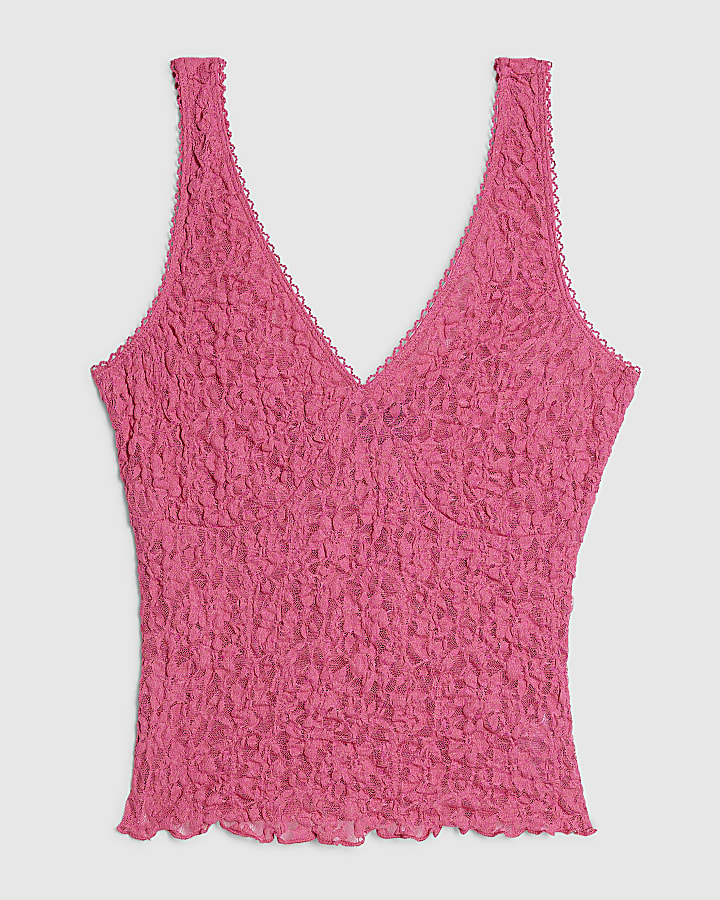 Pink Lace V Neck Cami