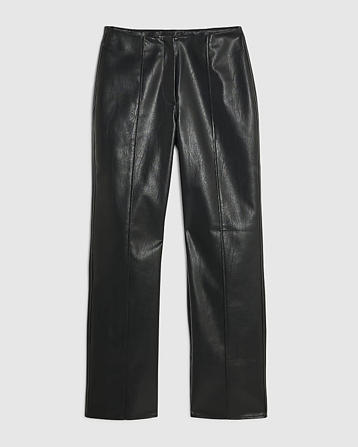 Black Faux Leather Washed Low Waist Trousers