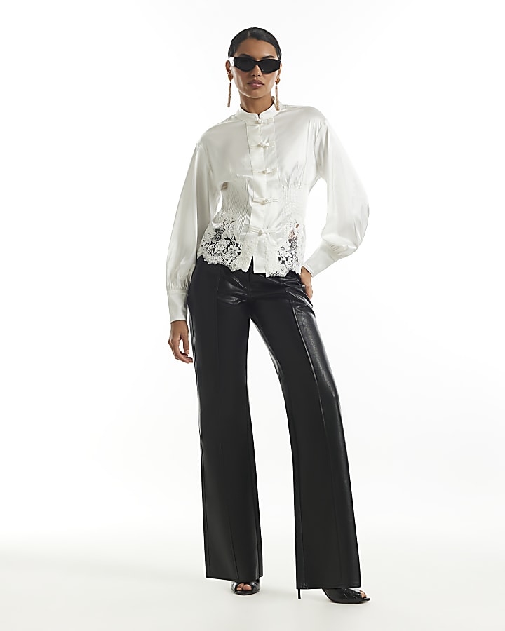 Black Faux Leather Washed Low Waist Trousers