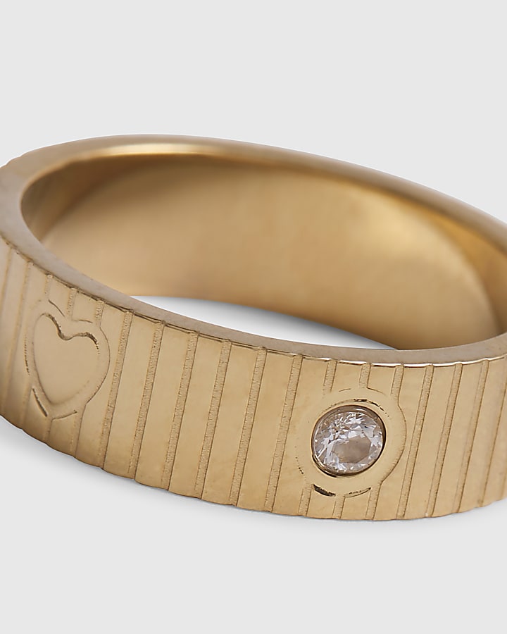 Gold Stainless Steel Waterproof Heart Ring