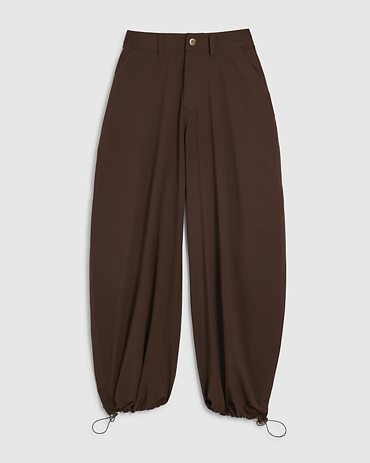 Brown Drawstring Cuff Balloon Leg Trousers