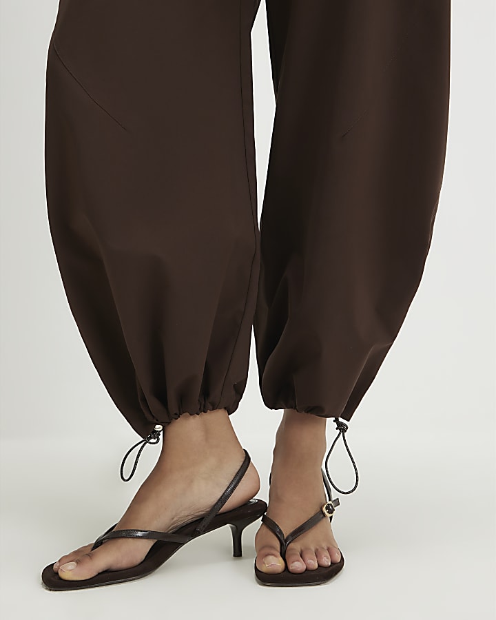 Brown Drawstring Cuff Balloon Leg Trousers