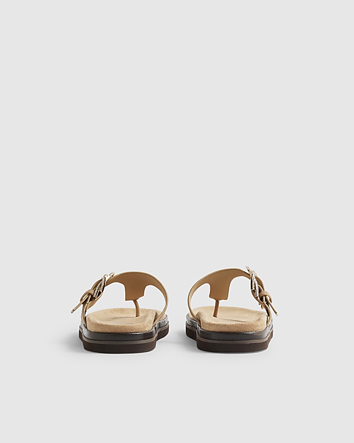 Beige Buckle Toe Thong Sandals