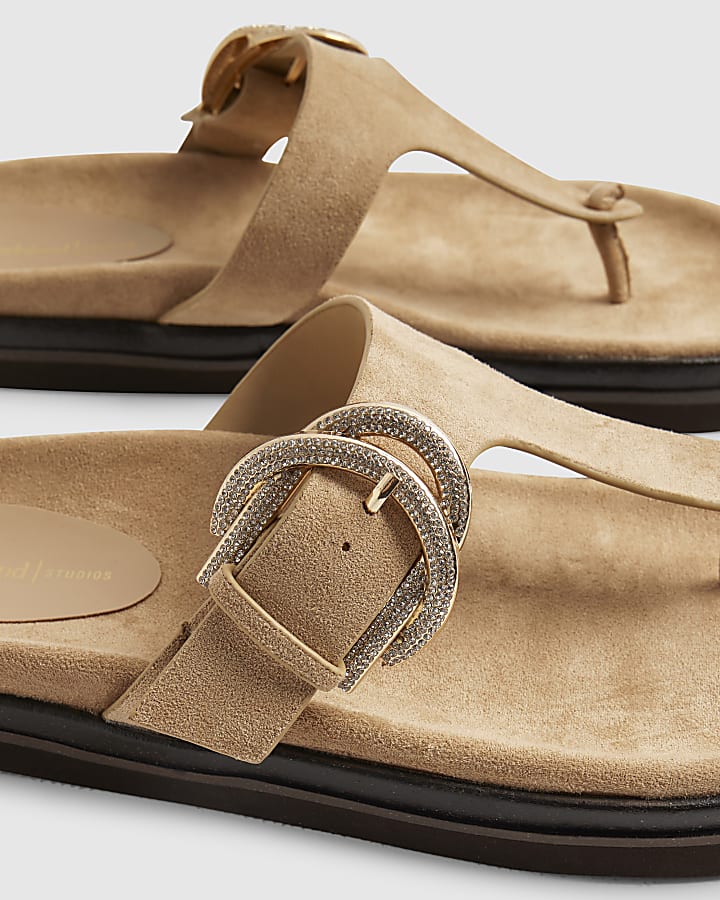 Beige Buckle Toe Thong Sandals
