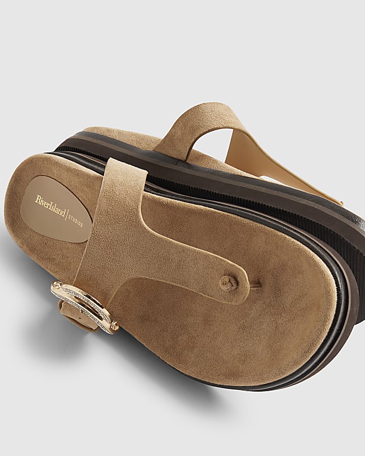 Beige Buckle Toe Thong Sandals