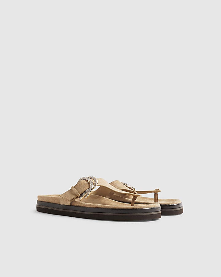 Beige Buckle Toe Thong Sandals