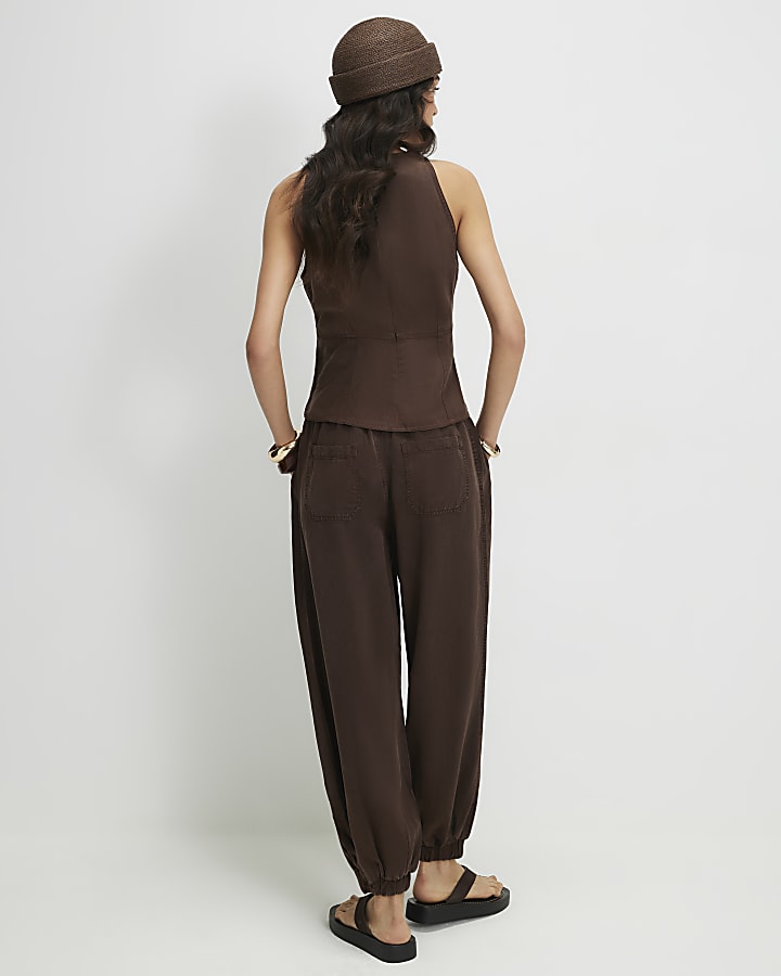 Brown Cuffed Barrel Leg Trousers
