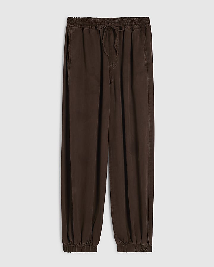 Brown Cuffed Barrel Leg Trousers