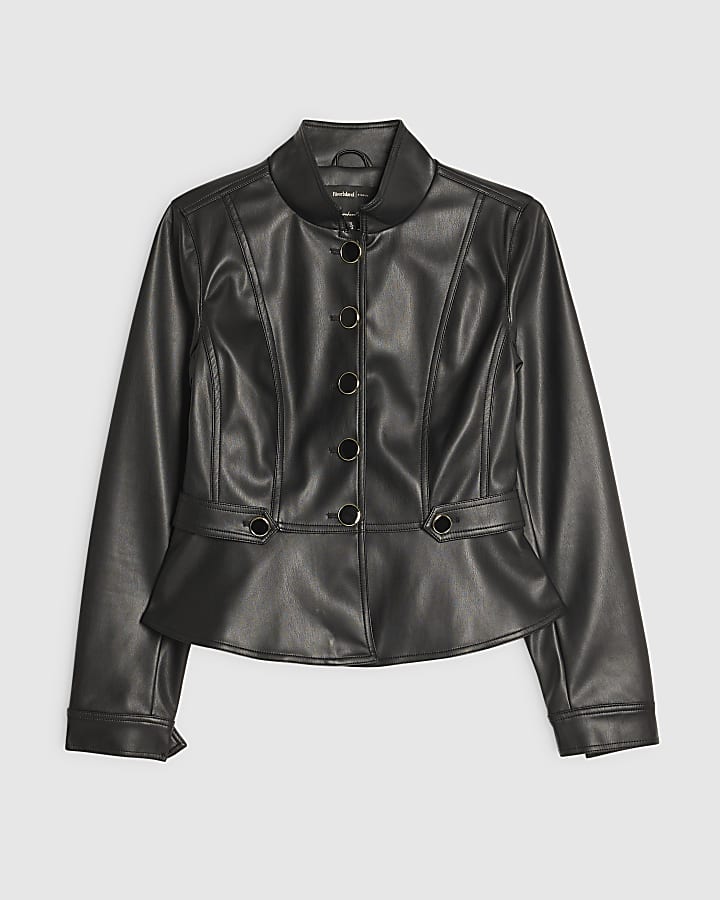 Black Faux Leather Drummer Fitted Jacket