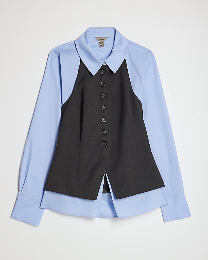 Grey Hybrid Waistcoat Detail Shirt