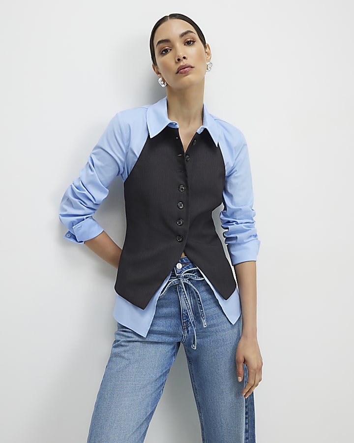 Grey Hybrid Waistcoat Detail Shirt