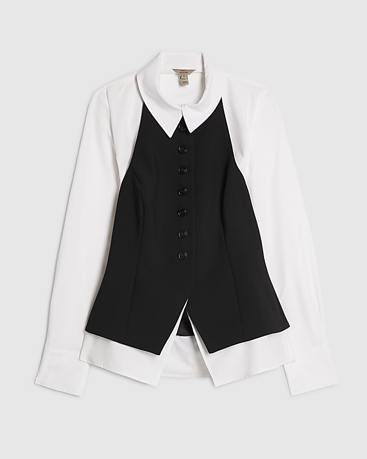 Black Hybrid Waistcoat Detail Shirt