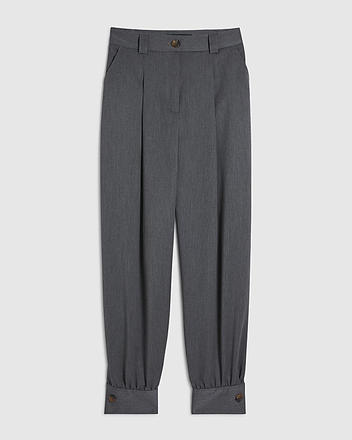 Grey Tailored Barrel Leg Trousers