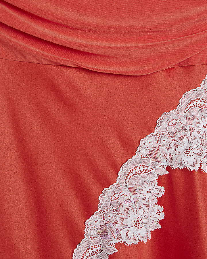 Orange Short Sleeve Lace Hybrid Midi Dress