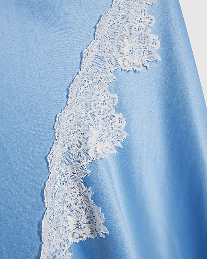 Blue Short Sleeve Lace Hybrid Midi Dress