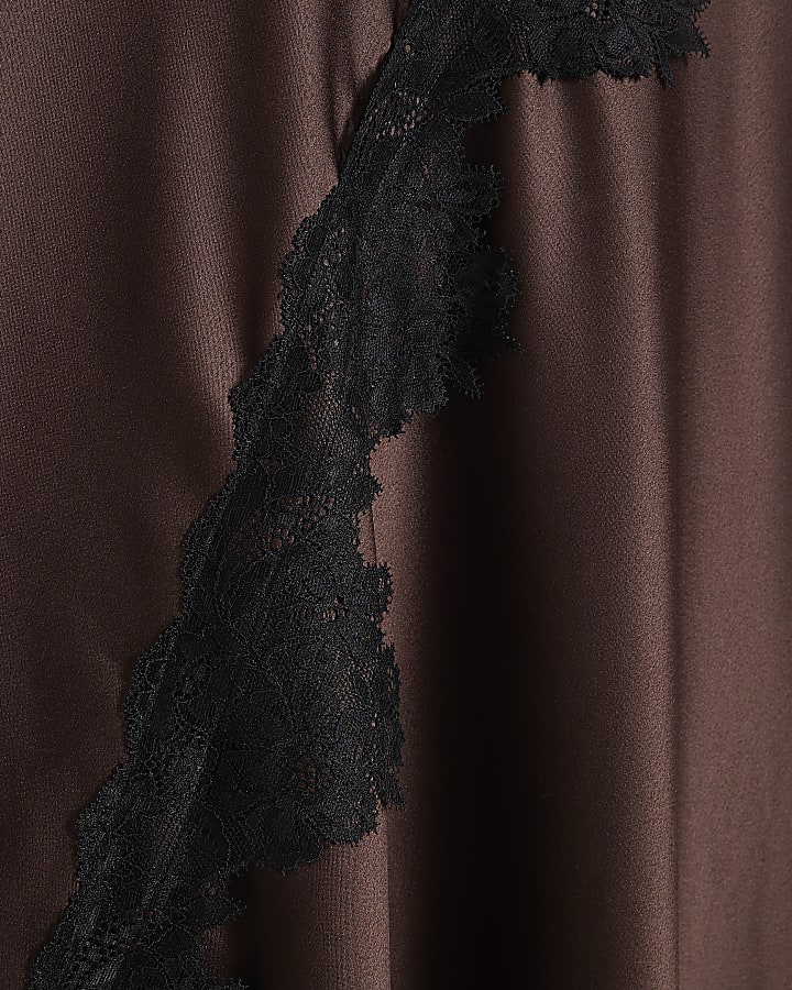 Brown Short Sleeve Lace Hybrid Maxi Dress