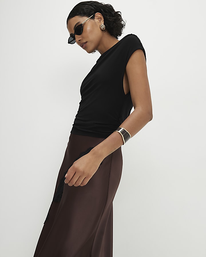 Brown Short Sleeve Lace Hybrid Maxi Dress