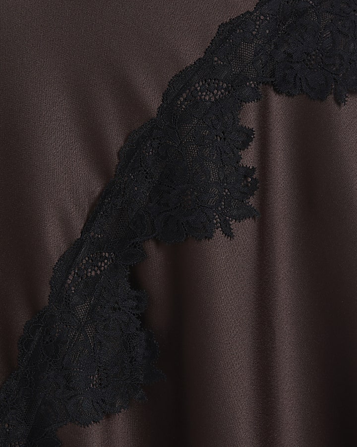 Petite Brown Lace Hybrid Drape Midi Dress