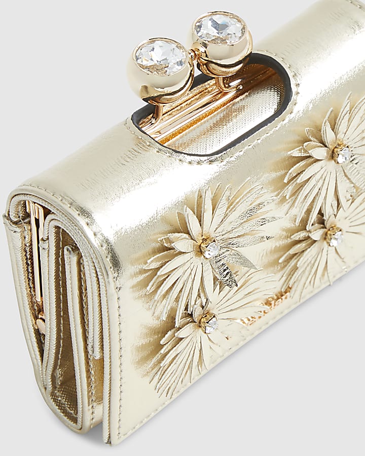 Gold Applique Flower Clip Top Purse