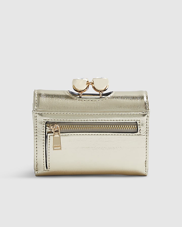 Gold Applique Flower Clip Top Purse