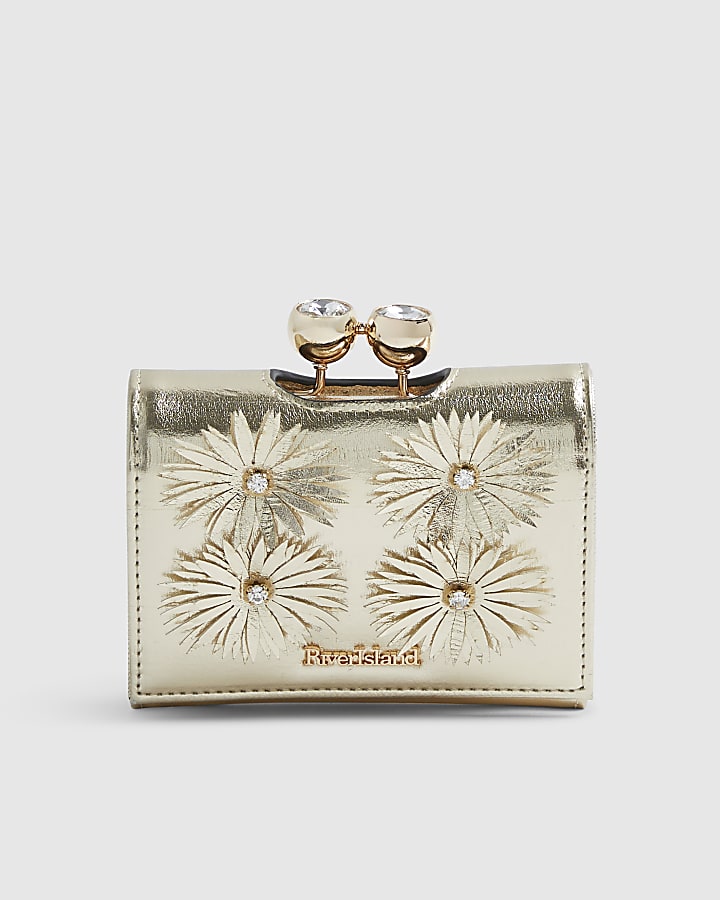 Gold Applique Flower Clip Top Purse