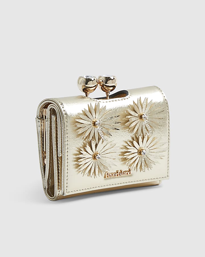 Gold Applique Flower Clip Top Purse