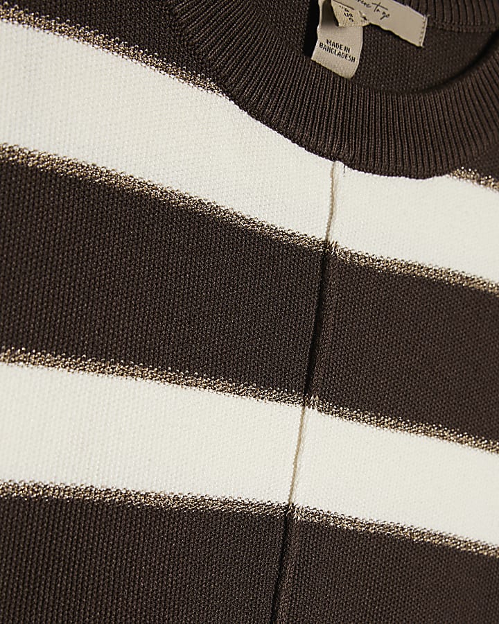 Cream Knitted Striped Short Sleeve T-Shirt