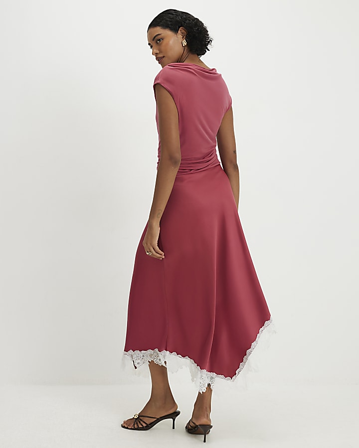 Pink Lace Hybrid Drape Maxi Dress