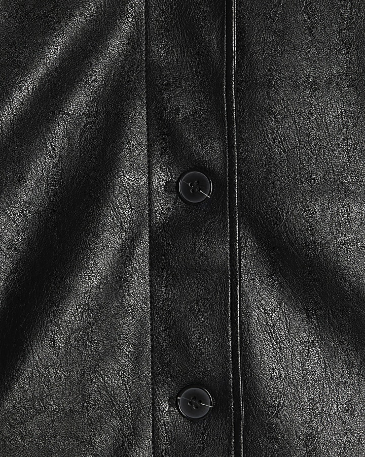 Black Oversized Faux Leather Funnel Jacket