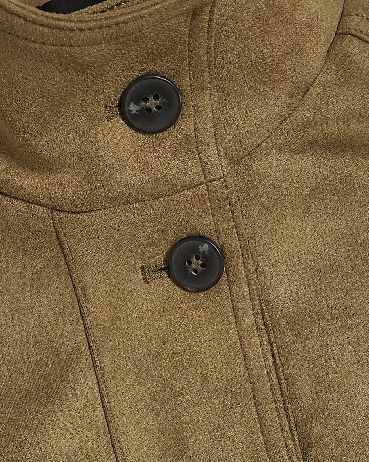 Green Faux Suede Funnel Neck Bomber Jacket