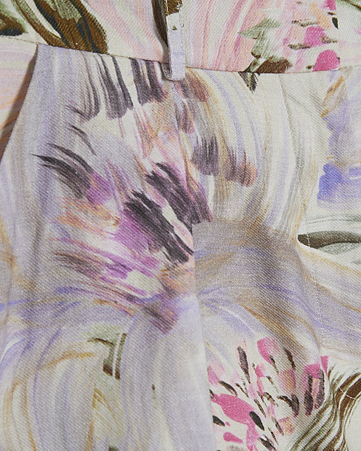 Pink Linen Blend Floral Shorts