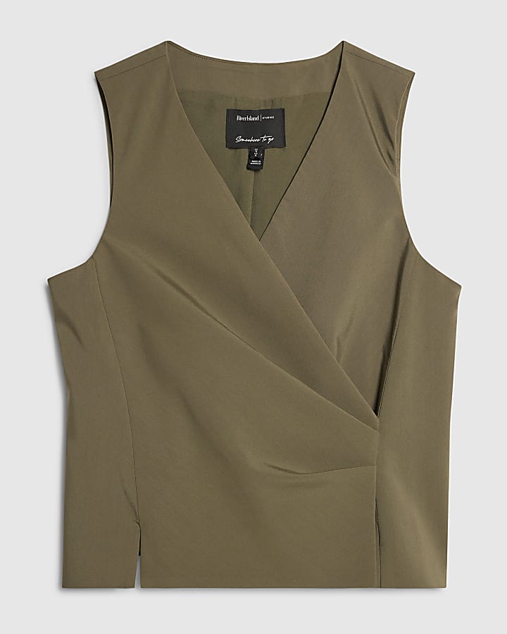 Green Pleat Front Sleeveless Top