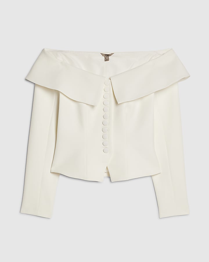 White Premium Structured Bardot Jacket