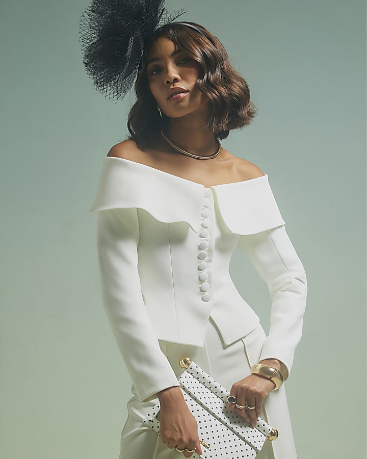 White Structured Bardot Jacket