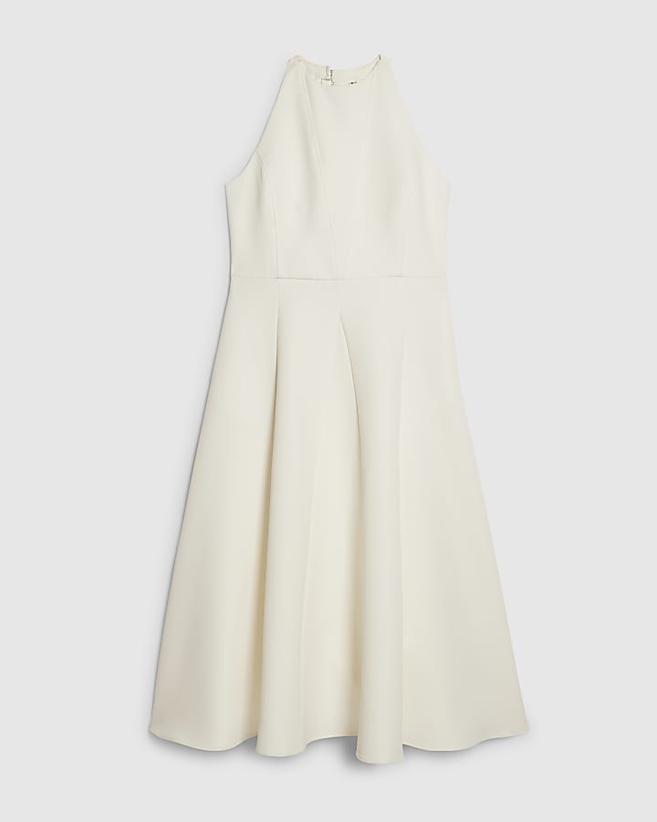 White Premium Bow Back Detail Midi Dress