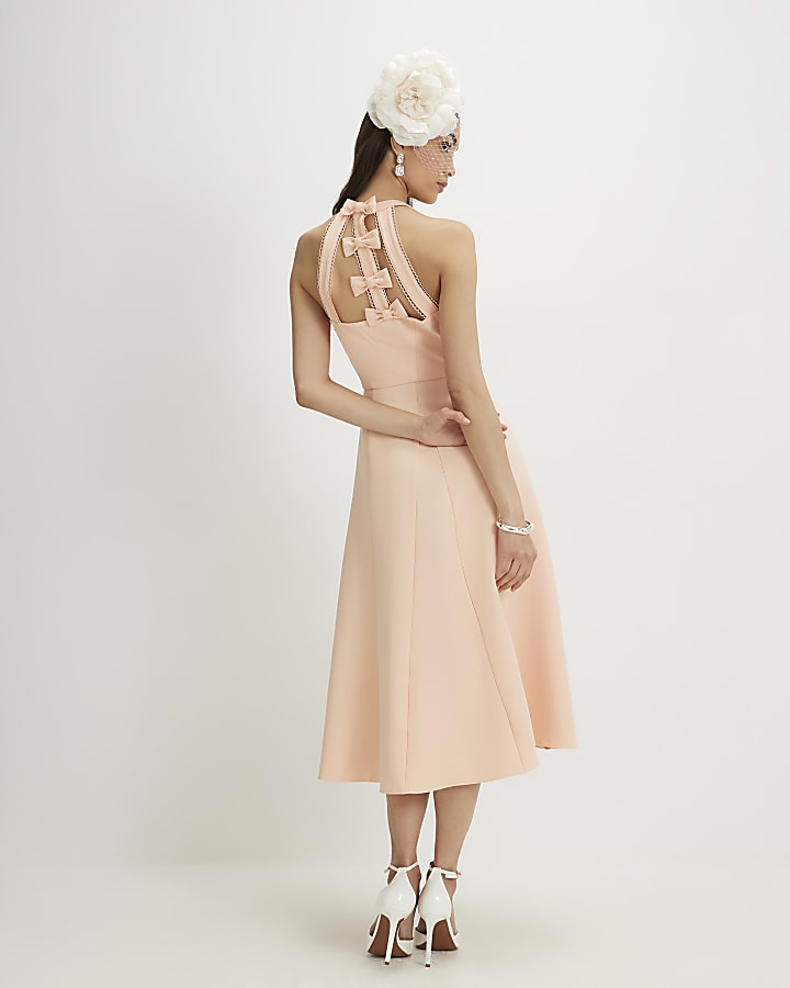 Orange Bow Back Detail Midi Dress