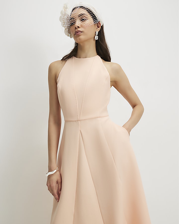 Orange Bow Back Detail Midi Dress