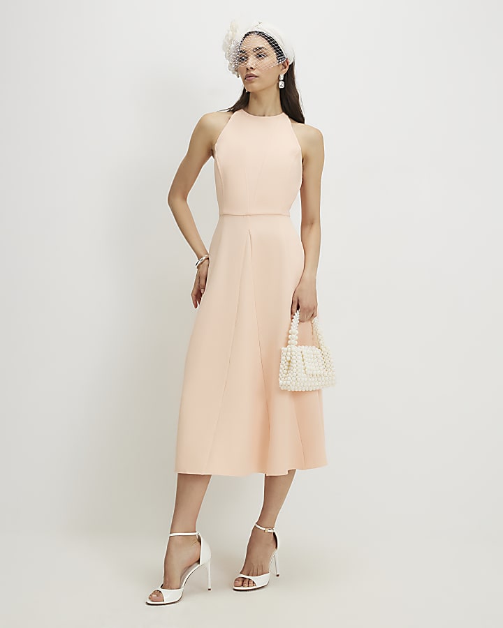 Orange Bow Back Detail Midi Dress