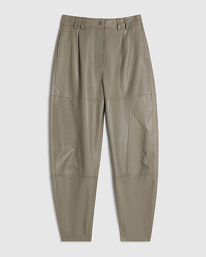 Grey RI Studio Leather Barrel Leg Trousers