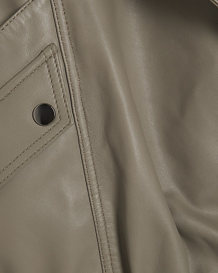 Grey RI Studio Leather Bomber Jacket