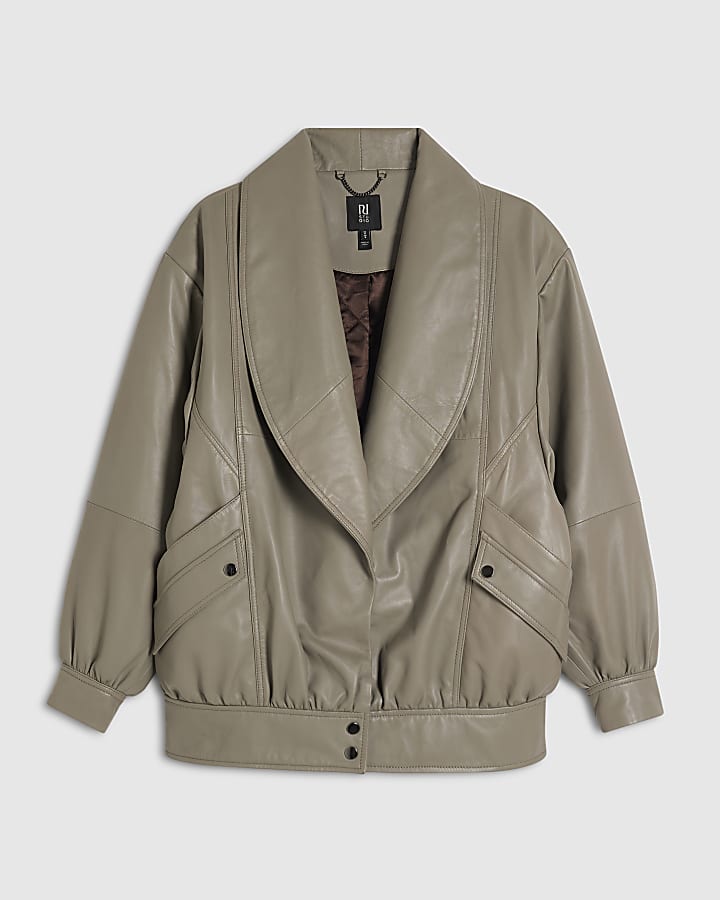 Grey RI Studio Leather Bomber Jacket