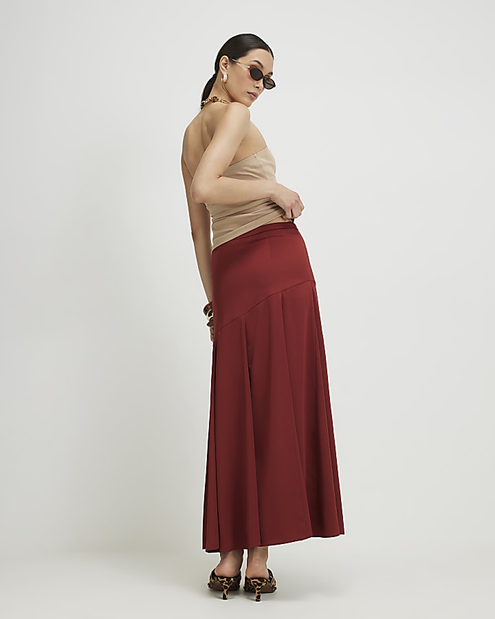 Red Seamed Maxi Skirt