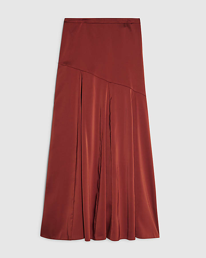 Red Seamed Maxi Skirt