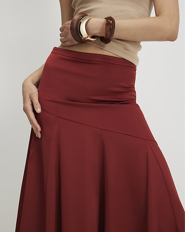 Red Seamed Maxi Skirt