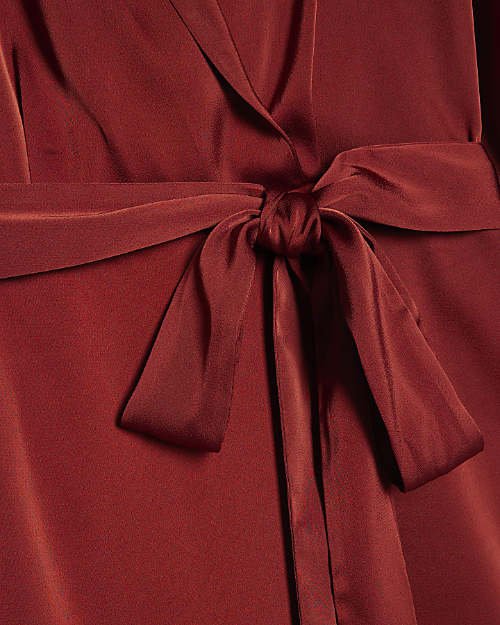 Orange Satin Wrap Front Mini Dress