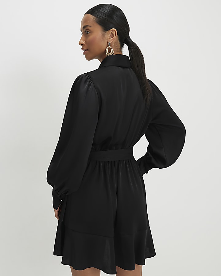 Petite Black Wrap Front Mini Dress