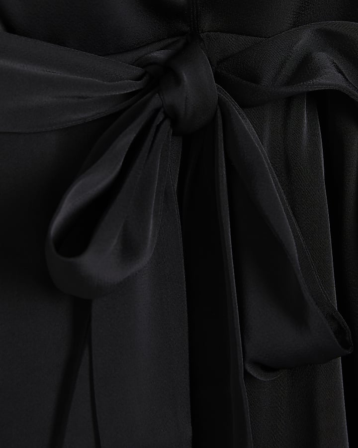 Petite Black Wrap Front Mini Dress