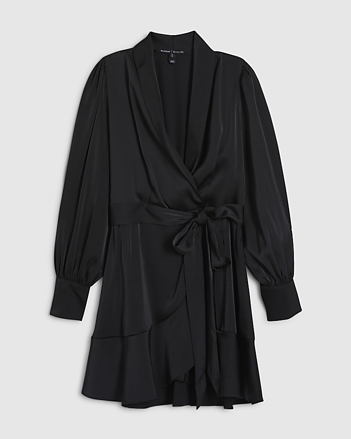Petite Black Wrap Front Mini Dress