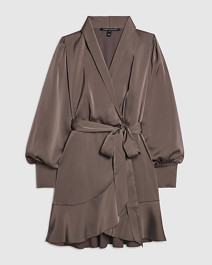 Purple Satin Wrap Front Mini Dress