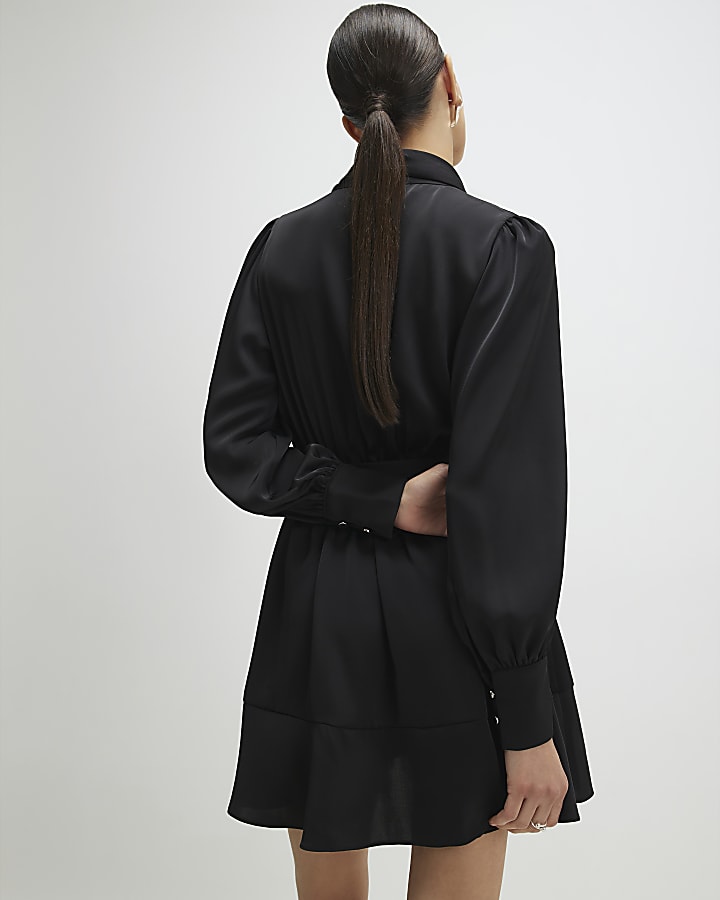 Black Wrap Front Mini Dress